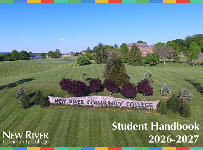 Aerial view off the NRCC campus with the words Student Handbook 2026-2027
